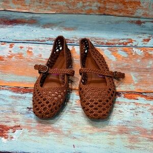 Woven Mary Jane Flats in Brown